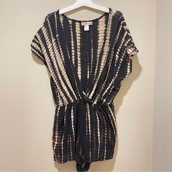 Band of Gypsies Brown Cream Tiedye Linen Vacation Coverup Romper shorts Small - Picture 1 of 6